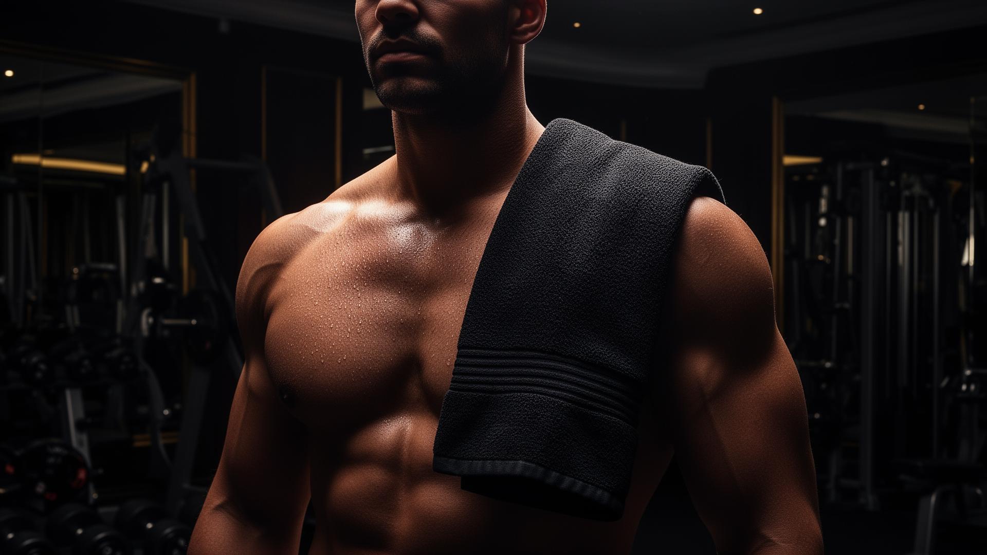 Person training with SweatShield towel